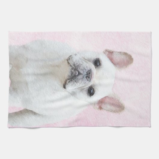Franse bulledog (crème/wit) schilderen - hondenkun theedoek (Horizontaal)