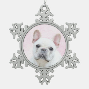 Franse bulledog (crème/wit) schilderen - hondenkun tin sneeuwvlok ornament