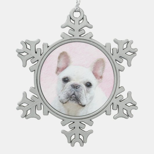 Franse bulledog (crème/wit) schilderen - hondenkun tin sneeuwvlok ornament (Voorkant)