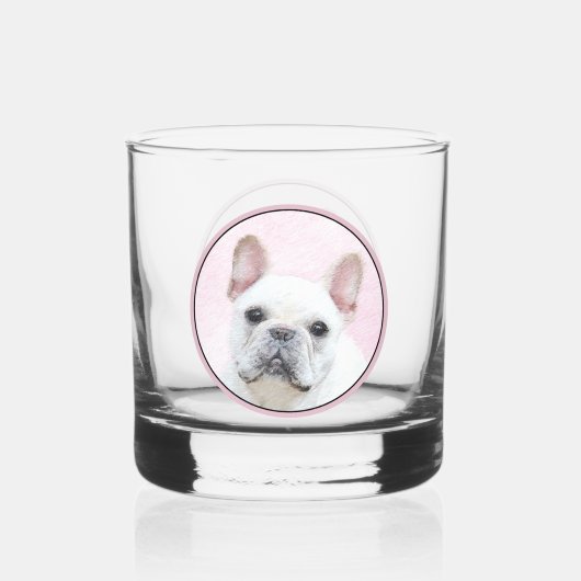 Franse bulledog (crème/wit) schilderen - hondenkun whisky glas (Voorkant)