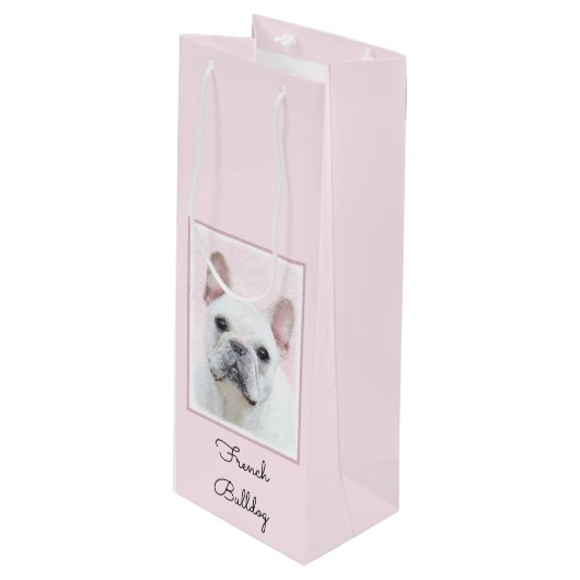 Franse bulledog (crème/wit) schilderen - hondenkun wijn cadeautas (Voorkant Gekanteld)