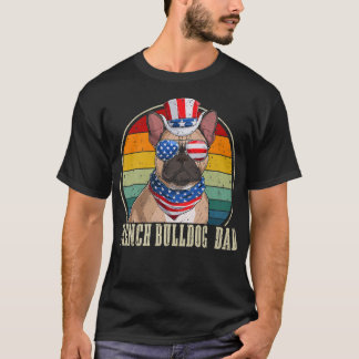 Franse bulledog Dad Retro Sunbril op 4 juli Fa T-shirt