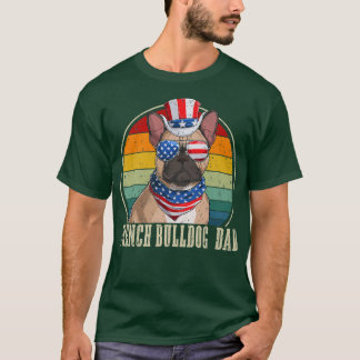 Franse bulledog Dad Retro Sunbril op 4 juli Fa T-shirt