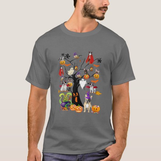 Franse bulledog heks Halloween Tree Geweldige T-shirt (Voorkant)