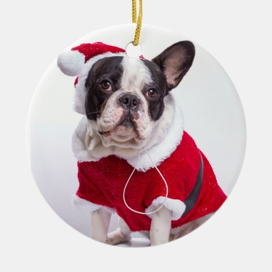 Franse bulledog in Santa Costume voor kerstmis Keramisch Ornament (Voorkant)