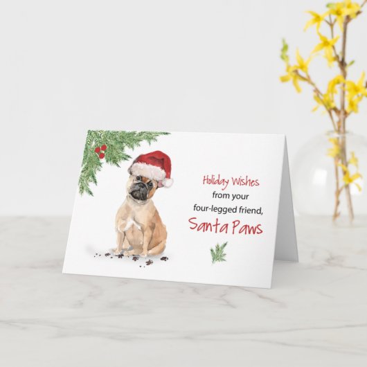 Franse bulledog Kerstmis van Dog in Funny Santa Kaart (Gele Bloem)