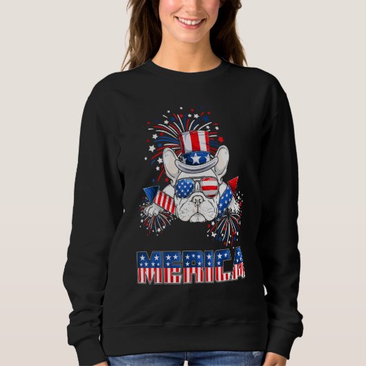 Franse bulledog Merica Firework 4 juli Mannen Boy Trui (Voorkant)