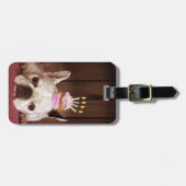 Franse bulledog met Birthday Cupcake Bagagelabel (Voorkant horizontaal)