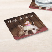 Franse bulledog met Birthday Cupcake Kartonnen Onderzetters (Schuin)