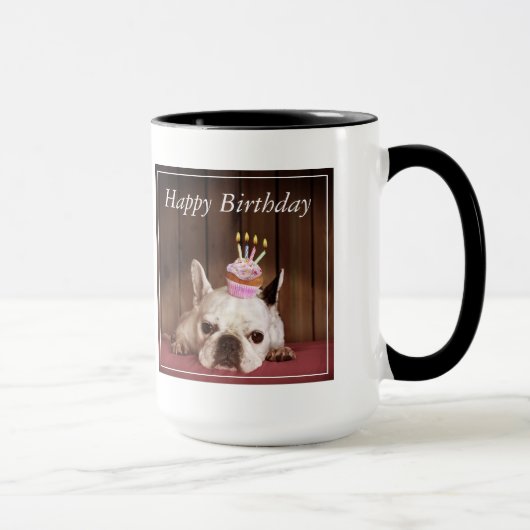 Franse bulledog met Birthday Cupcake Mok (Rechts)