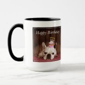 Franse bulledog met Birthday Cupcake Mok (Links)