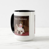 Franse bulledog met Birthday Cupcake Mok (Voorkant links)