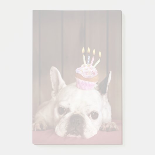 Franse bulledog met Birthday Cupcake Post-it® Notes (Voorkant)