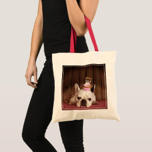 Franse bulledog met Birthday Cupcake Tote Bag