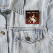 Franse bulledog met Birthday Cupcake Vierkante Button 5,1 Cm (In situ)