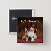 Franse bulledog met Birthday Cupcake Vierkante Button 5,1 Cm (Voorkant /achterkant)