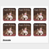 Franse bulledog met Birthday Cupcake Vierkante Sticker (Vel)