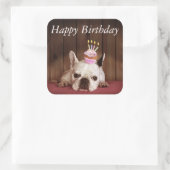 Franse bulledog met Birthday Cupcake Vierkante Sticker (Tas)
