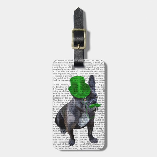 Franse bulledog met Green Top Hat en Mustache Bagagelabel (Voorkant verticaal)
