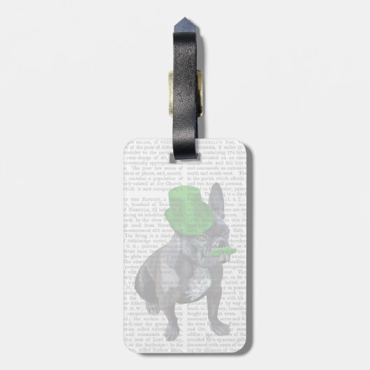 Franse bulledog met Green Top Hat en Mustache Bagagelabel (Achterkant verticaal)