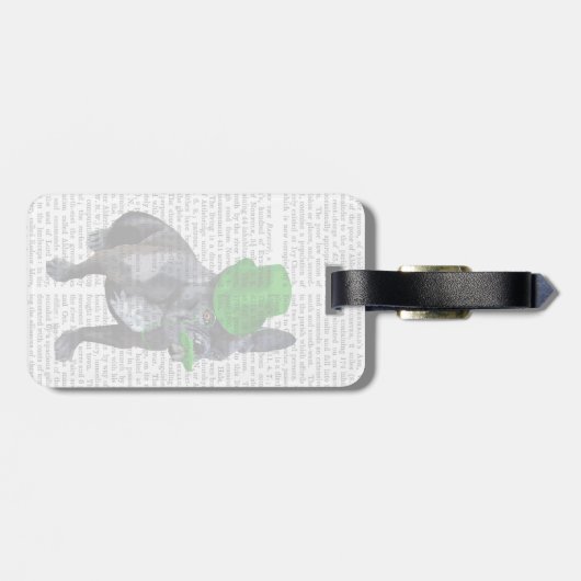 Franse bulledog met Green Top Hat en Mustache Bagagelabel (Achterkant horizontaal)
