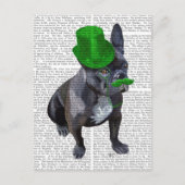 Franse bulledog met Green Top Hat en Mustache Briefkaart (Voorkant)