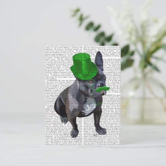 Franse bulledog met Green Top Hat en Mustache Briefkaart (Staand voorkant)