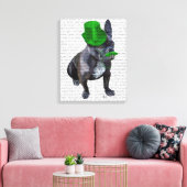 Franse bulledog met Green Top Hat en Mustache Canvas Afdruk (Insitu (Woonkamer))