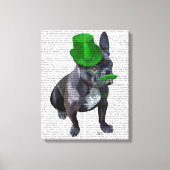 Franse bulledog met Green Top Hat en Mustache Canvas Afdruk (Voorkant)