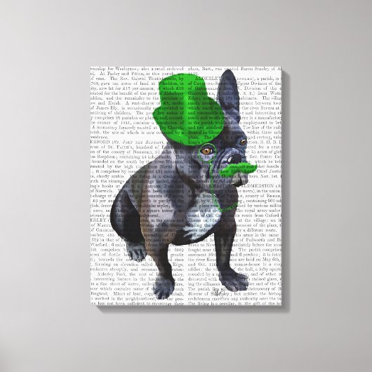 Franse bulledog met Green Top Hat en Mustache Canvas Afdruk (Voorkant)