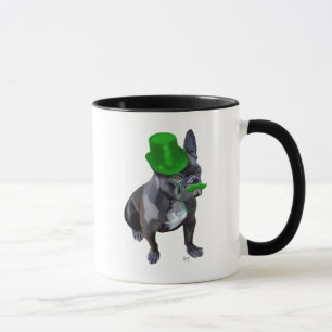 Franse bulledog met Green Top Hat en Mustache Mok
