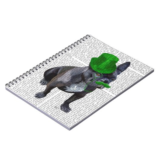 Franse bulledog met Green Top Hat en Mustache Notitieboek (Linkerzijde)