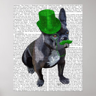 Franse bulledog met Green Top Hat en Mustache Poster