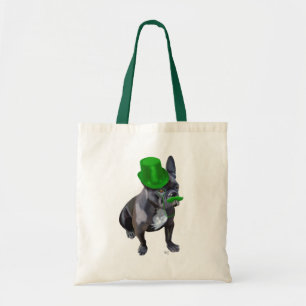 Franse bulledog met Green Top Hat en Mustache Tote Bag