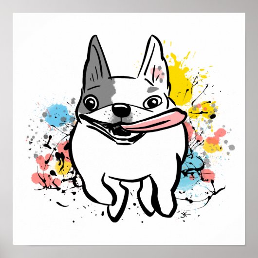 Franse bulledog met hond die hond met schilderacht poster (Voorkant)