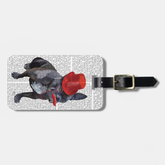 Franse bulledog met Red Top Hat en Mustache Bagagelabel (Voorkant horizontaal)