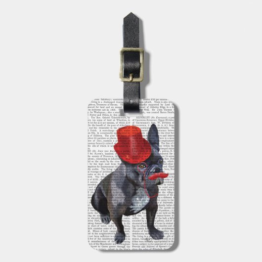 Franse bulledog met Red Top Hat en Mustache Bagagelabel (Voorkant verticaal)