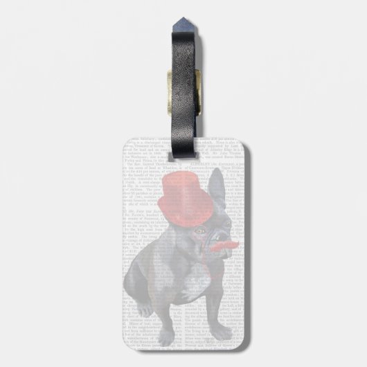 Franse bulledog met Red Top Hat en Mustache Bagagelabel (Achterkant verticaal)