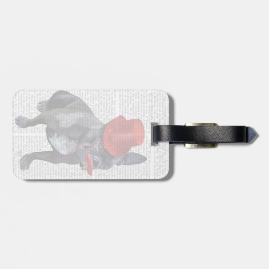 Franse bulledog met Red Top Hat en Mustache Bagagelabel (Achterkant horizontaal)