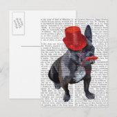 Franse bulledog met Red Top Hat en Mustache Briefkaart (Voorkant / Achterkant)