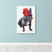 Franse bulledog met Red Top Hat en Mustache Canvas Afdruk (Insitu (Houten vloer))