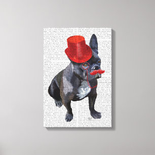 Franse bulledog met Red Top Hat en Mustache Canvas Afdruk