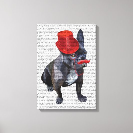 Franse bulledog met Red Top Hat en Mustache Canvas Afdruk (Voorkant)