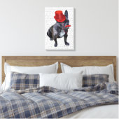 Franse bulledog met Red Top Hat en Mustache Canvas Afdruk (Insitu (Slaapkamer))