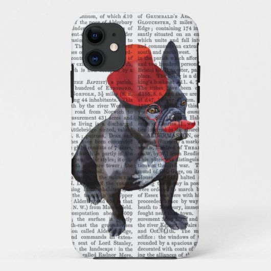 Franse bulledog met Red Top Hat en Mustache Case-Mate iPhone Case (Achterkant)