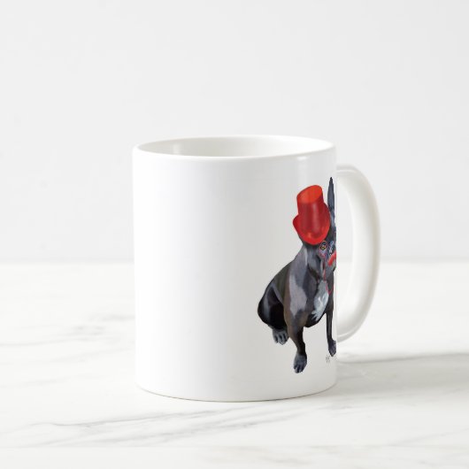 Franse bulledog met Red Top Hat en Mustache Koffiemok (Voorkant rechts)
