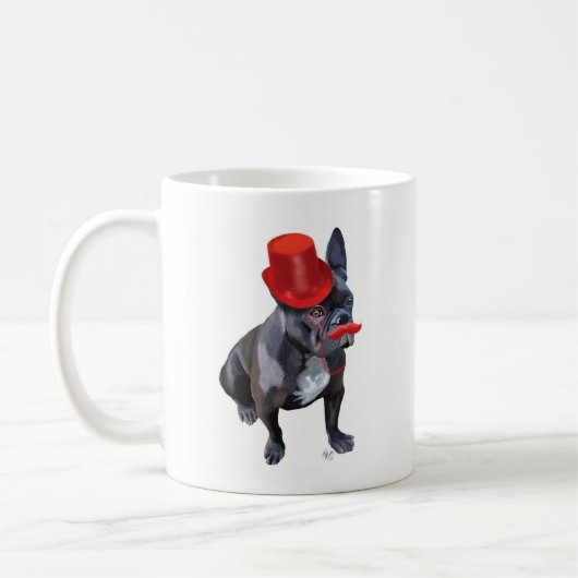 Franse bulledog met Red Top Hat en Mustache Koffiemok (Links)