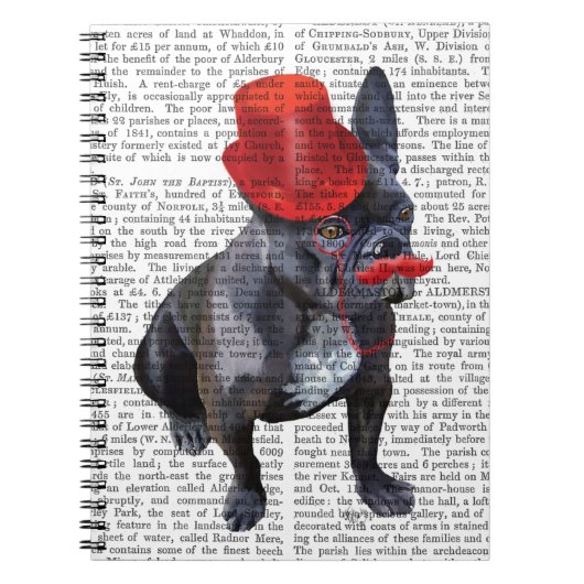 Franse bulledog met Red Top Hat en Mustache Notitieboek (Voorkant)