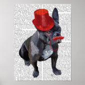 Franse bulledog met Red Top Hat en Mustache Poster (Voorkant)