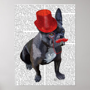 Franse bulledog met Red Top Hat en Mustache Poster